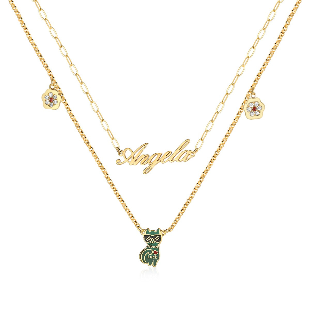 Rhodium Plated Cat Name Necklace