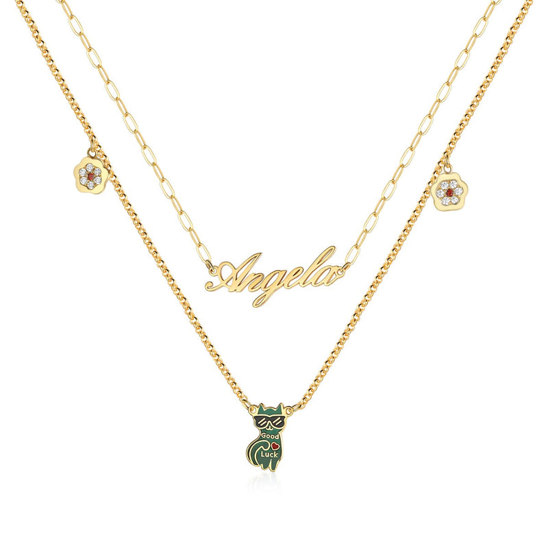 Rhodium Plated Cat Name Necklace