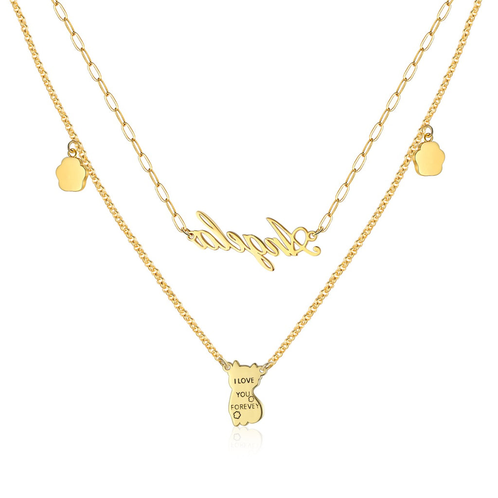 Rhodium Plated Cat Name Necklace