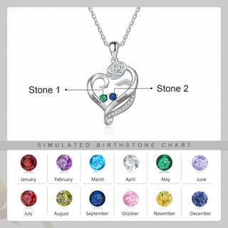 Birthstone & Engraved Rhodium plated Necklace