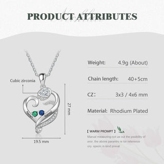 Birthstone & Engraved Rhodium plated Necklace