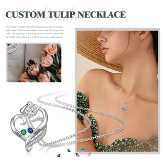 Birthstone & Engraved Rhodium plated Necklace