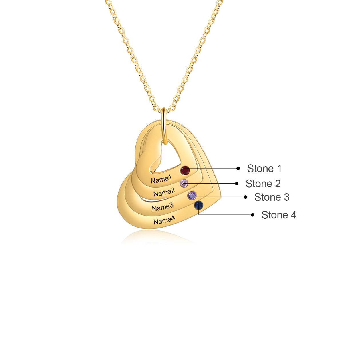 Personalized Birthstone Multiple Heart Shape Necklace