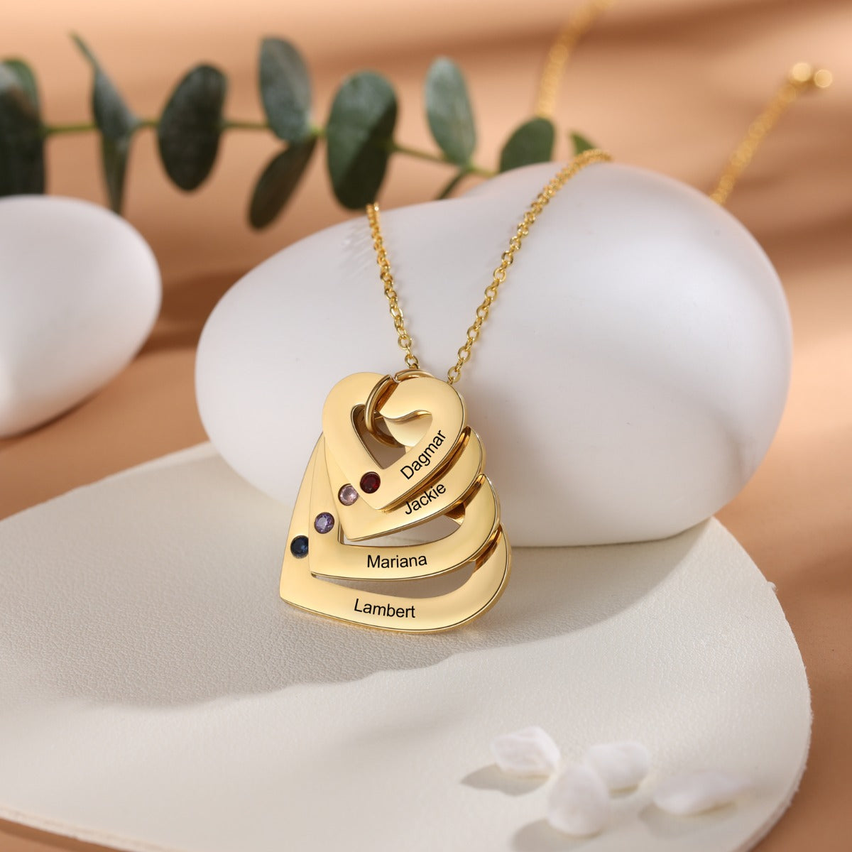 Personalized Birthstone Multiple Heart Shape Necklace