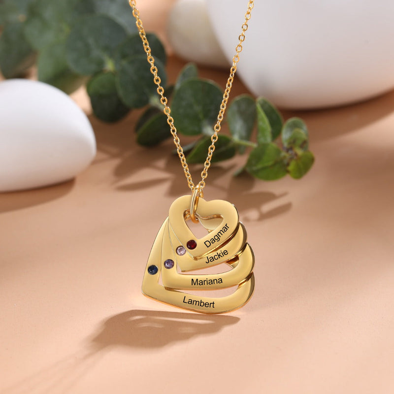 Personalized Birthstone Multiple Heart Shape Necklace