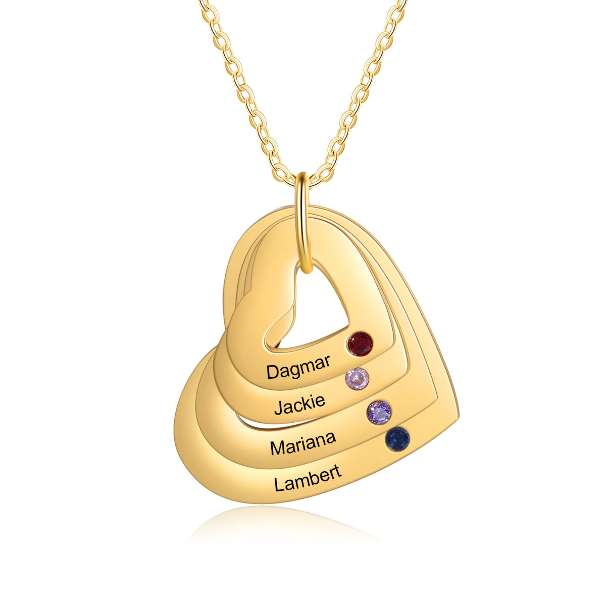 Personalized Birthstone Multiple Heart Shape Necklace