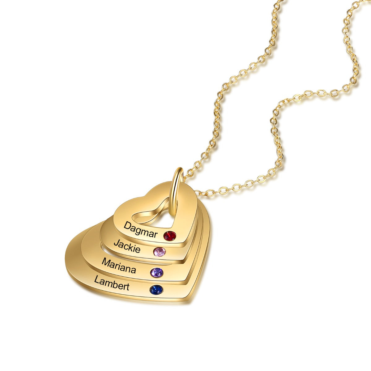 Personalized Birthstone Multiple Heart Shape Necklace