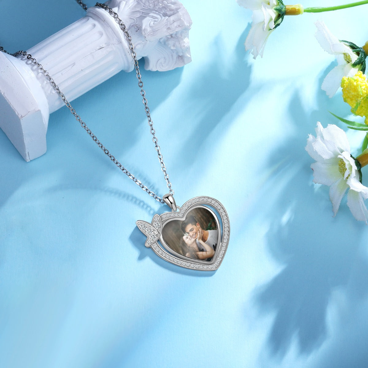 Personalized Rhodium Plated Butterfly Heart Shape Necklace