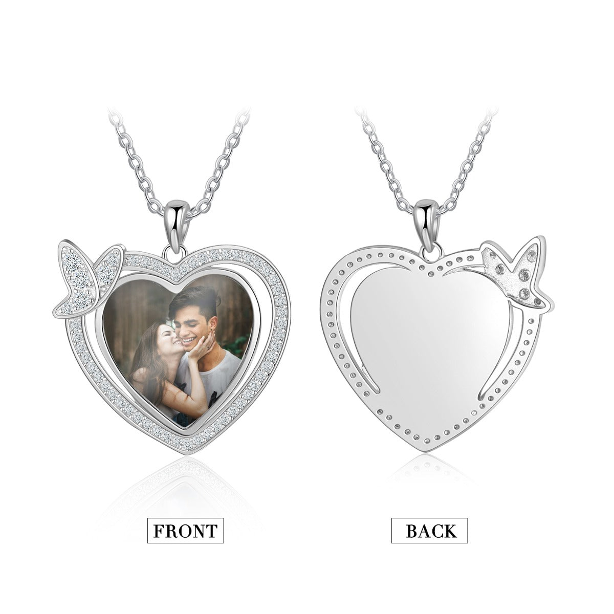 Personalized Rhodium Plated Butterfly Heart Shape Necklace