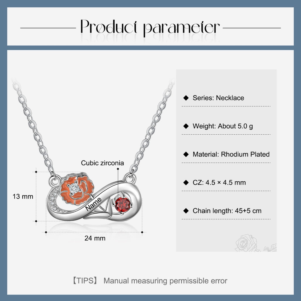 Rhodium Plated Infinity Necklace with Birthflower