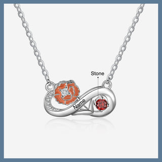 Rhodium Plated Infinity Necklace with Birthflower