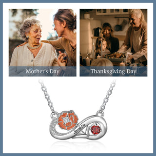 Rhodium Plated Infinity Necklace with Birthflower