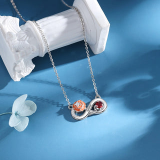 Rhodium Plated Infinity Necklace with Birthflower