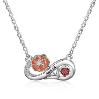 Rhodium Plated Infinity Necklace with Birthflower