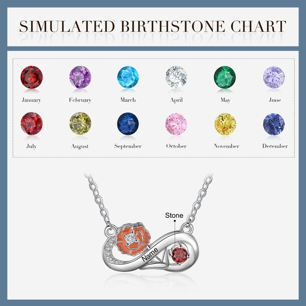 Rhodium Plated Infinity Necklace with Birthflower