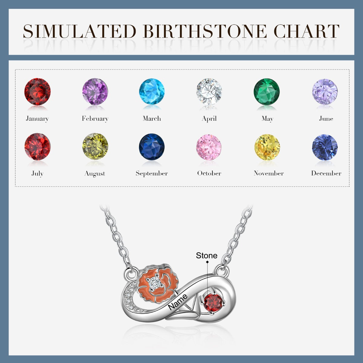 Rhodium Plated Infinity Necklace with Birthflower