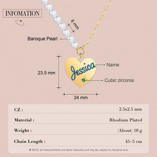 Personalized Birthstone Heart Pearl Name Necklace