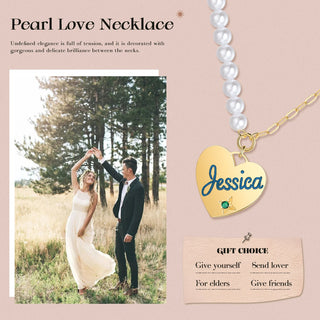 Personalized Birthstone Heart Pearl Name Necklace