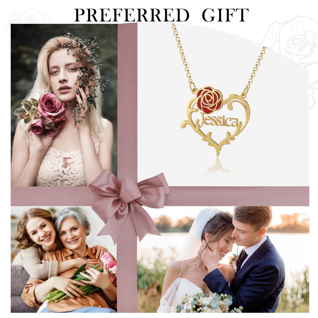 Jewelry Personalized Rose Flower Name Necklace