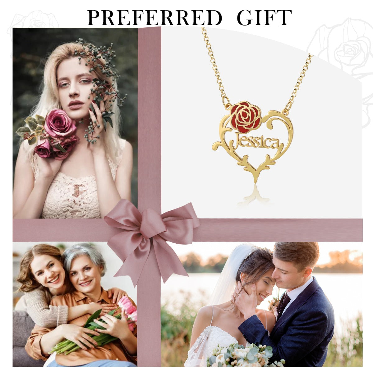 Jewelry Personalized Rose Flower Name Necklace
