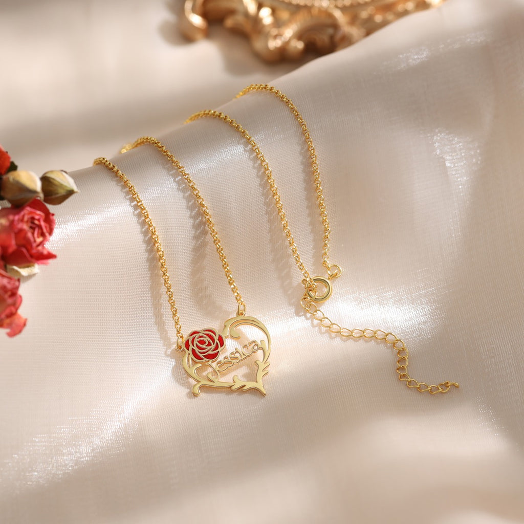 Jewelry Personalized Rose Flower Name Necklace