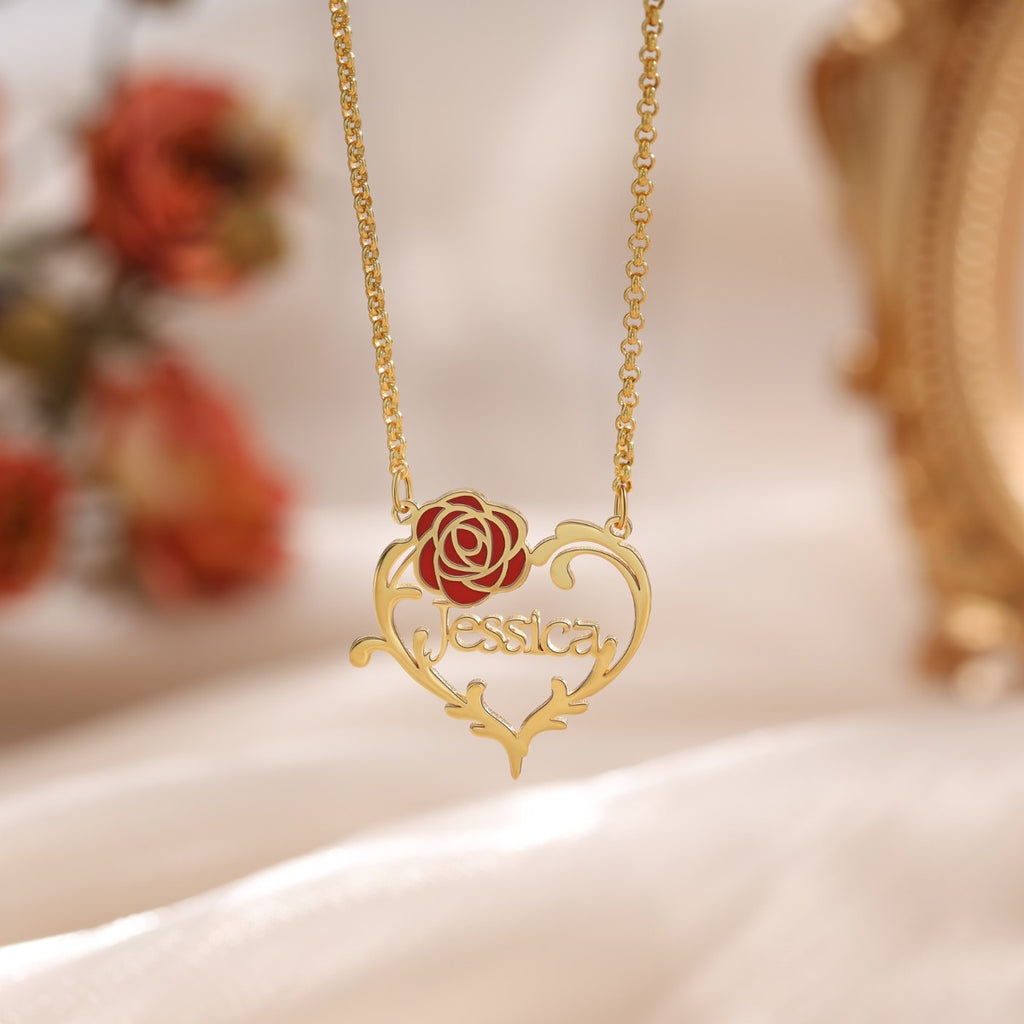 Jewelry Personalized Rose Flower Name Necklace