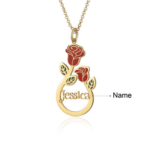 Personalized Stainless Steel Rose Flower Name Necklace