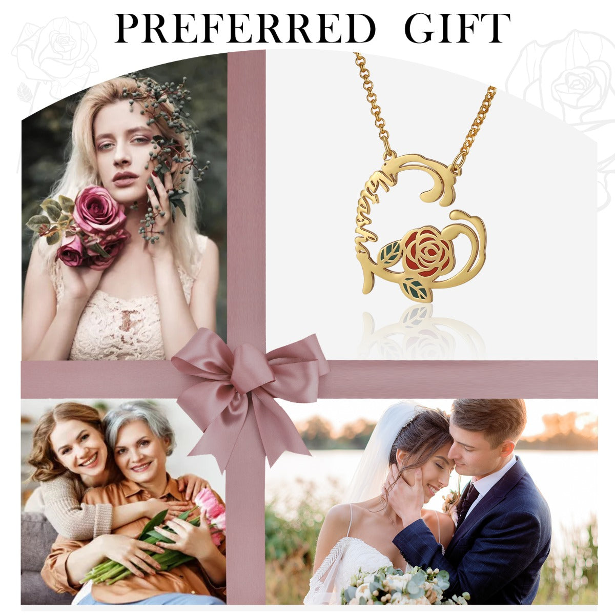 Jewelry Personalized Rose Flower Name Necklace