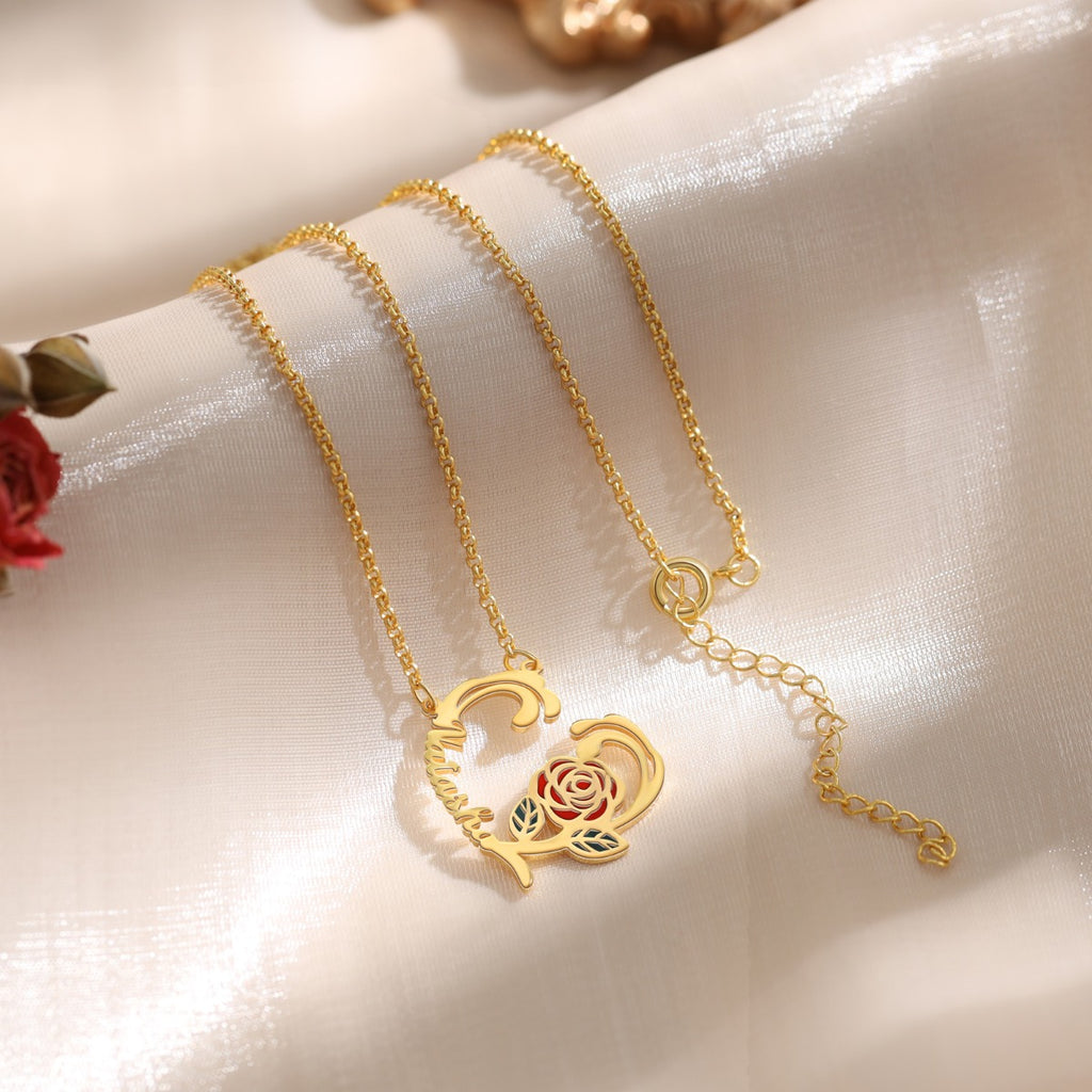 Jewelry Personalized Rose Flower Name Necklace