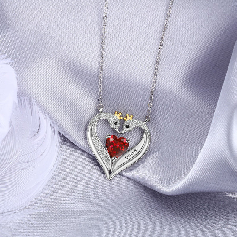 Personalized Birthstone Animal Swan Heart Shape Pendant Necklace