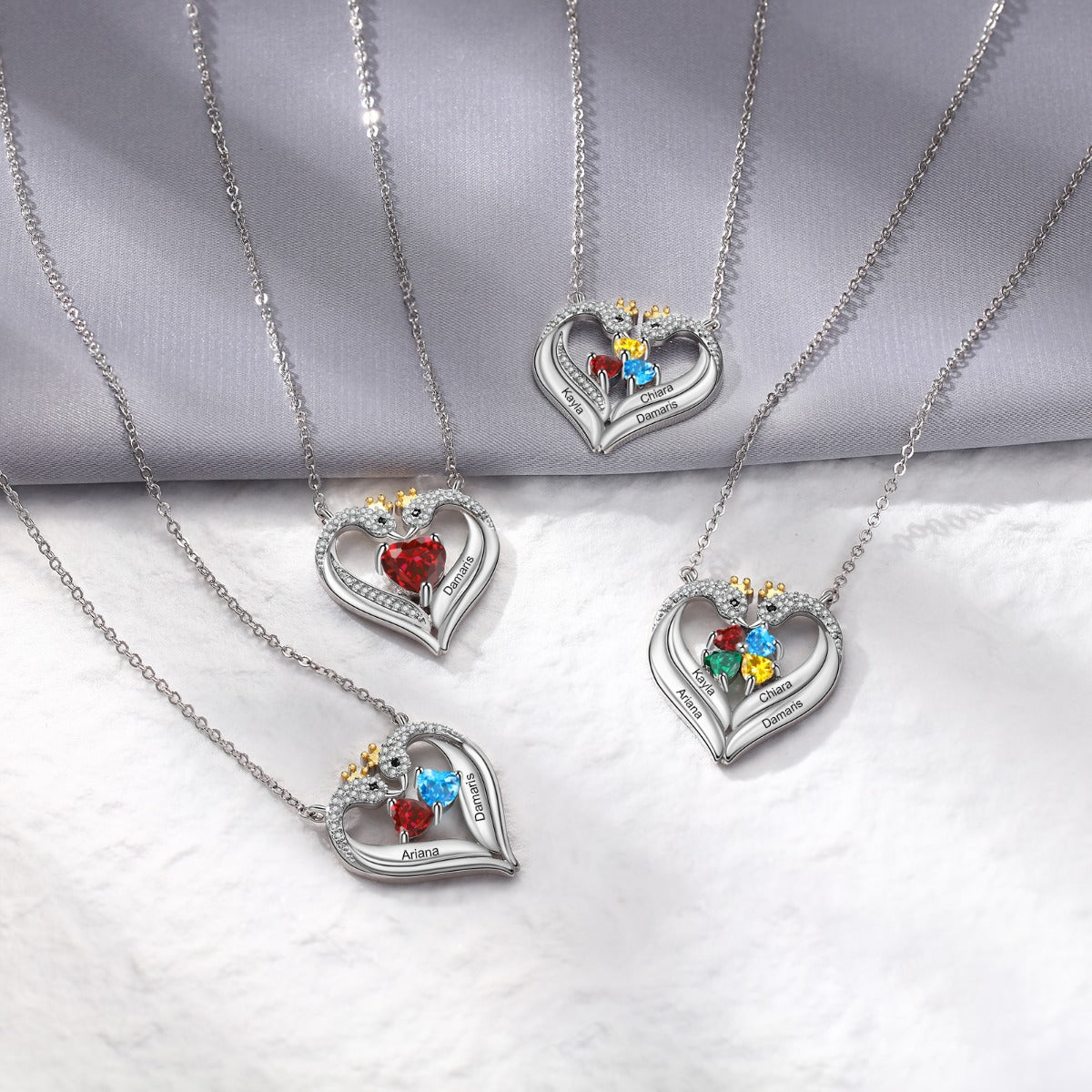 Personalized Birthstone Animal Swan Heart Shape Pendant Necklace