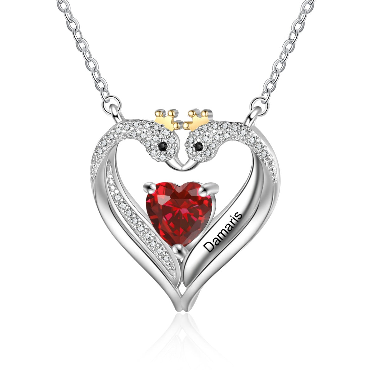 Personalized Birthstone Animal Swan Heart Shape Pendant Necklace