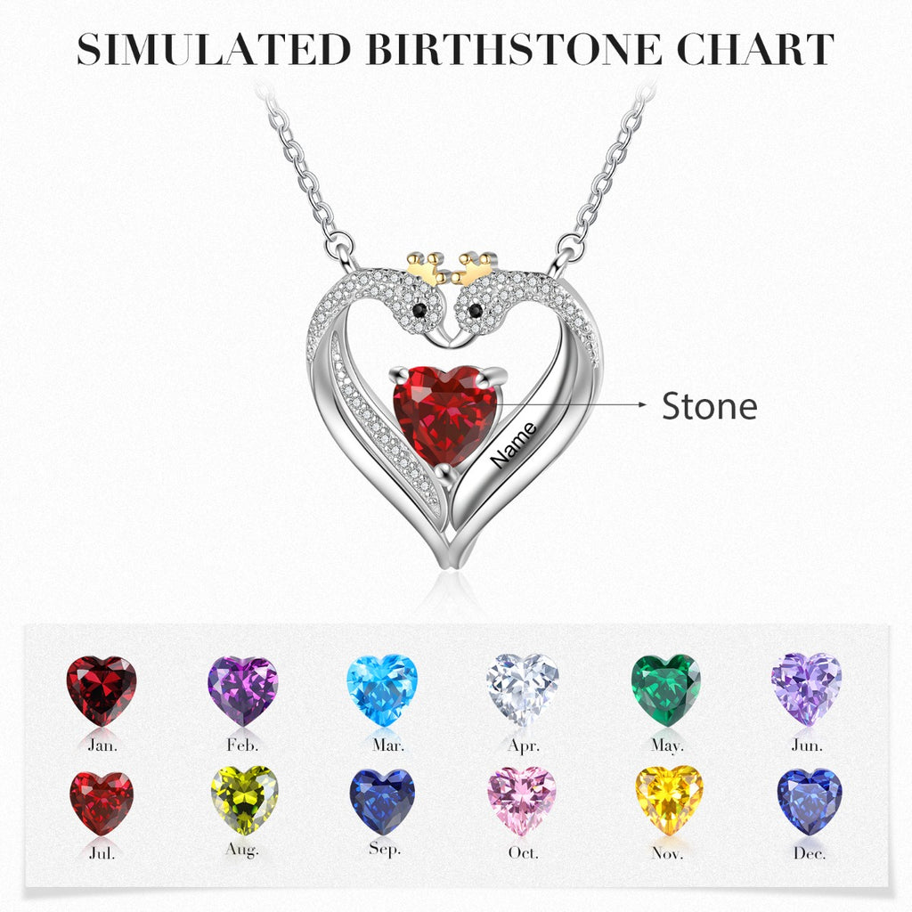 Personalized Birthstone Animal Swan Heart Shape Pendant Necklace