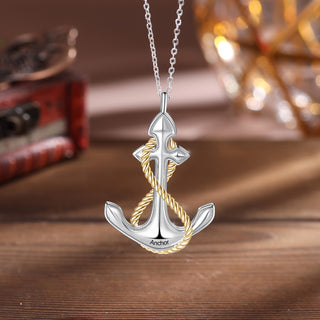Rhodium Plated Personalized Anchor Necklace