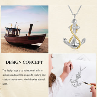 Rhodium Plated Personalized Anchor Necklace