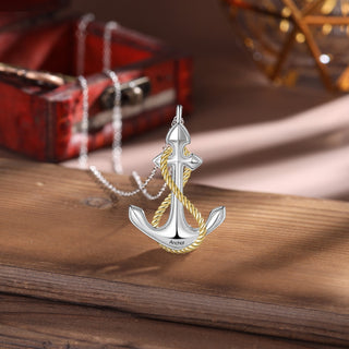 Rhodium Plated Personalized Anchor Necklace