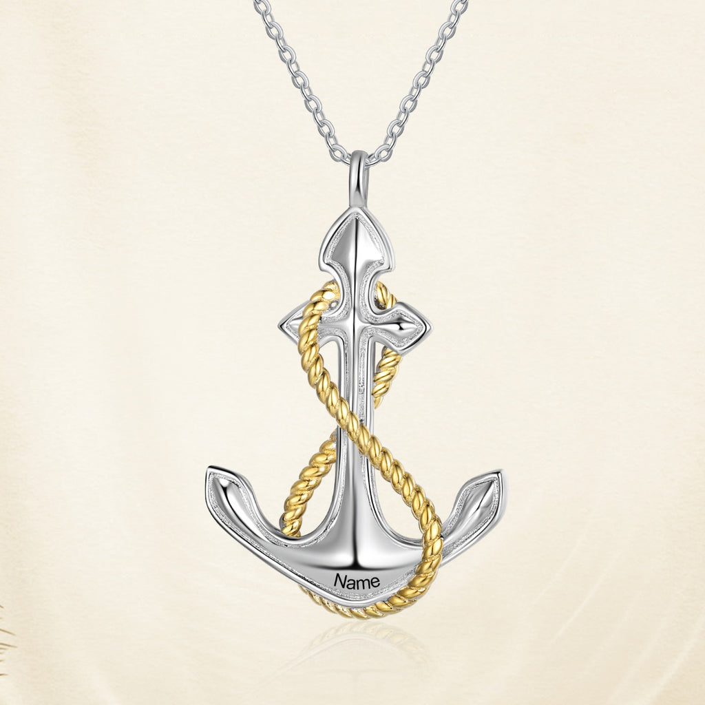 Rhodium Plated Personalized Anchor Necklace