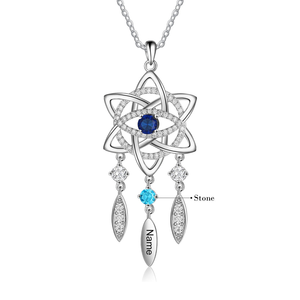Rhodium Plated Dreamcatcher Evil Eye Necklace
