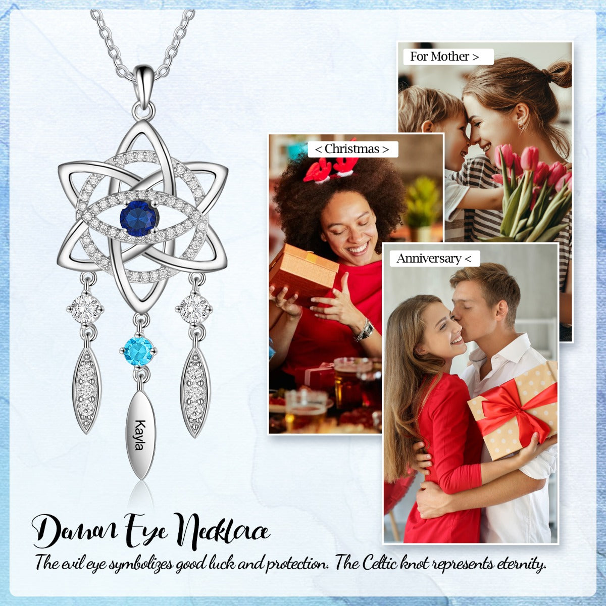 Rhodium Plated Dreamcatcher Evil Eye Necklace