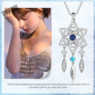 Rhodium Plated Dreamcatcher Evil Eye Necklace