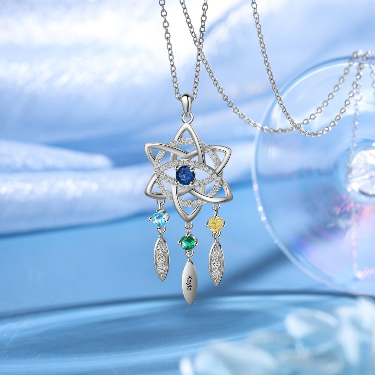 Rhodium Plated Dreamcatcher Evil Eye Necklace