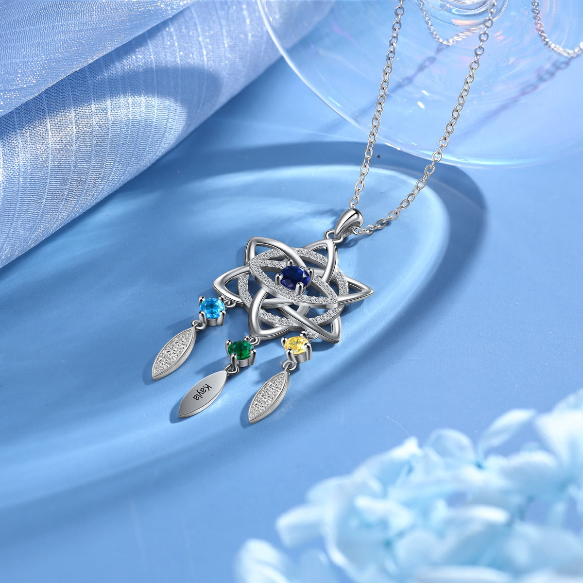 Rhodium Plated Dreamcatcher Evil Eye Necklace