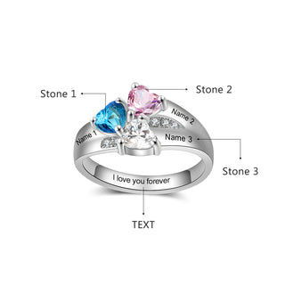 Birthstone & Engraved Rhodium Plated Ring