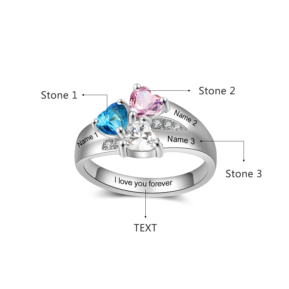 Birthstone & Engraved Rhodium Plated Ring
