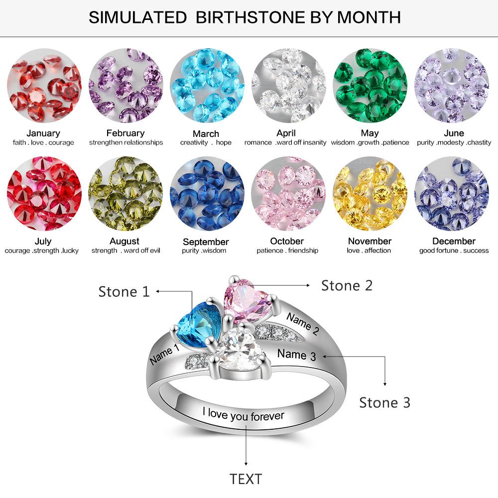 Birthstone & Engraved Rhodium Plated Ring