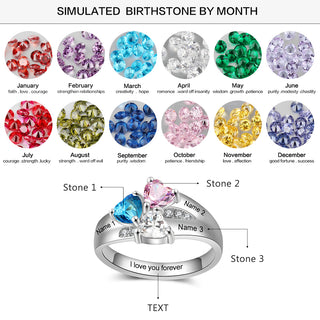 Birthstone & Engraved Rhodium Plated Ring