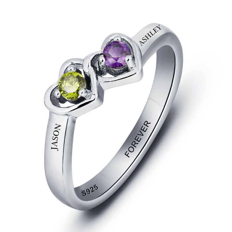 Personalized Two heart-shaped zircon 925 sterling silver ring