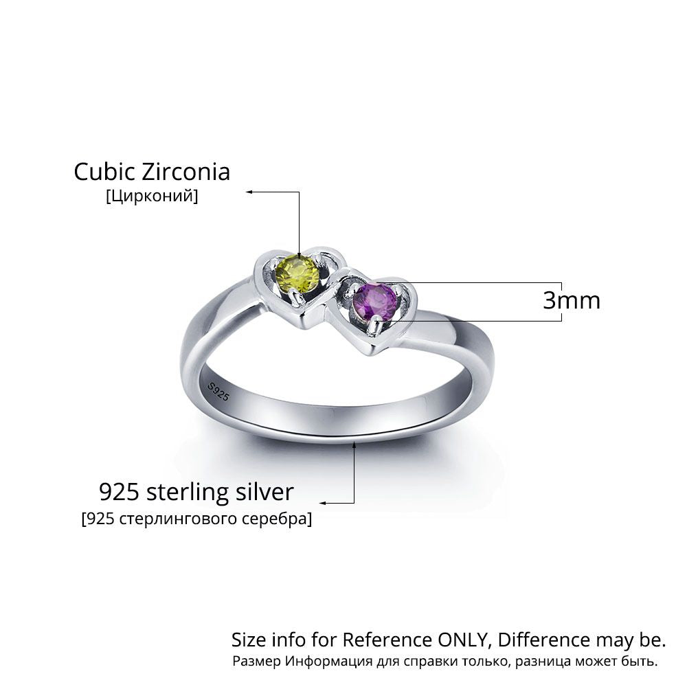 Personalized Two heart-shaped zircon 925 sterling silver ring