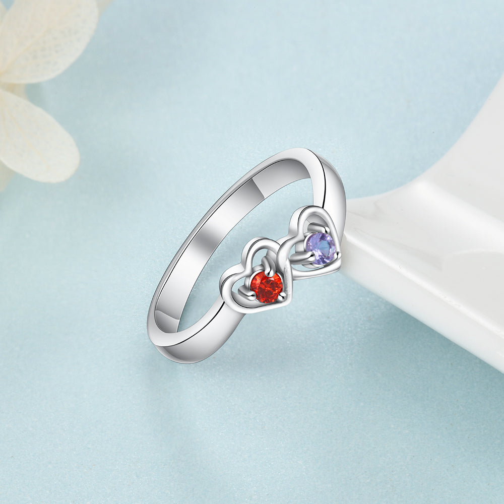 Personalized Two heart-shaped zircon 925 sterling silver ring