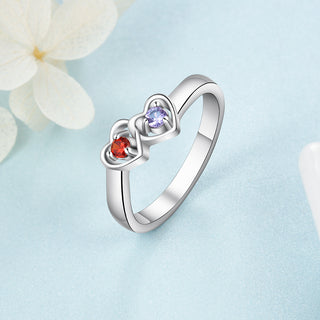 Personalized Two heart-shaped zircon 925 sterling silver ring